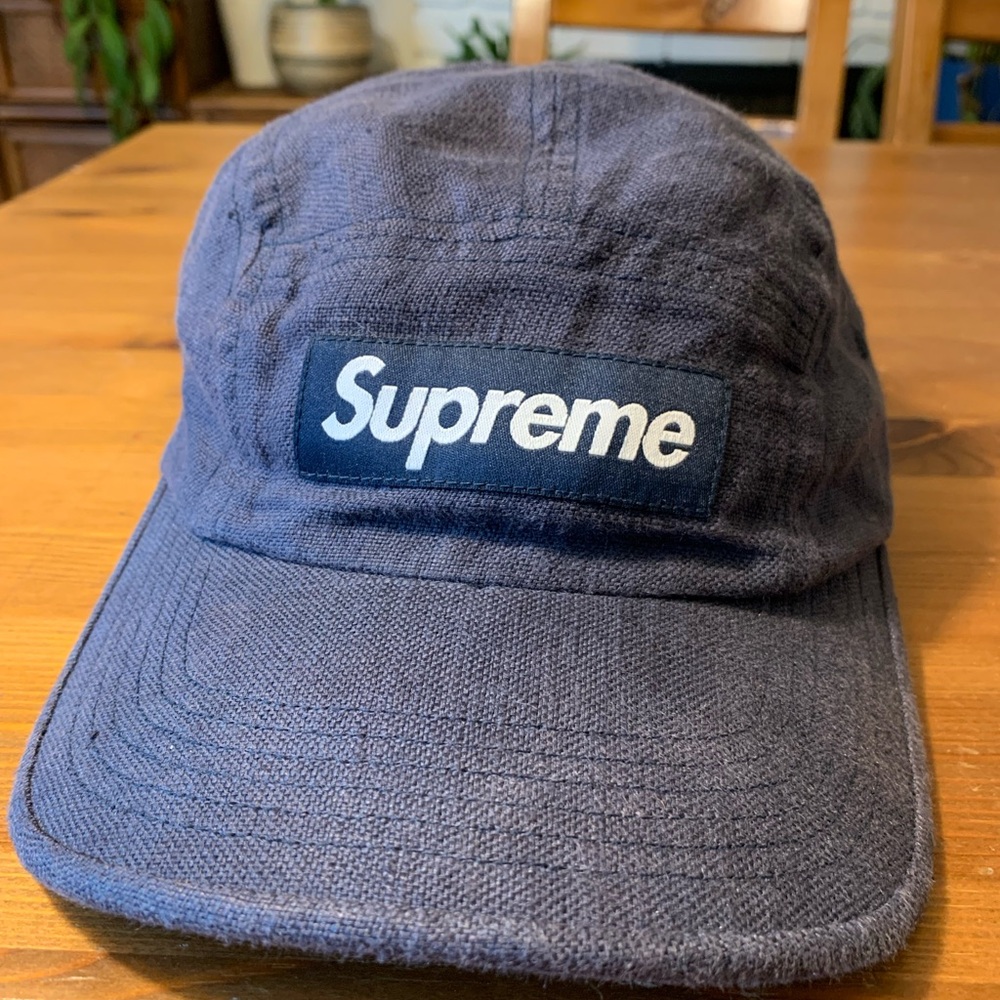 Supreme Navy Linen Camp Cap